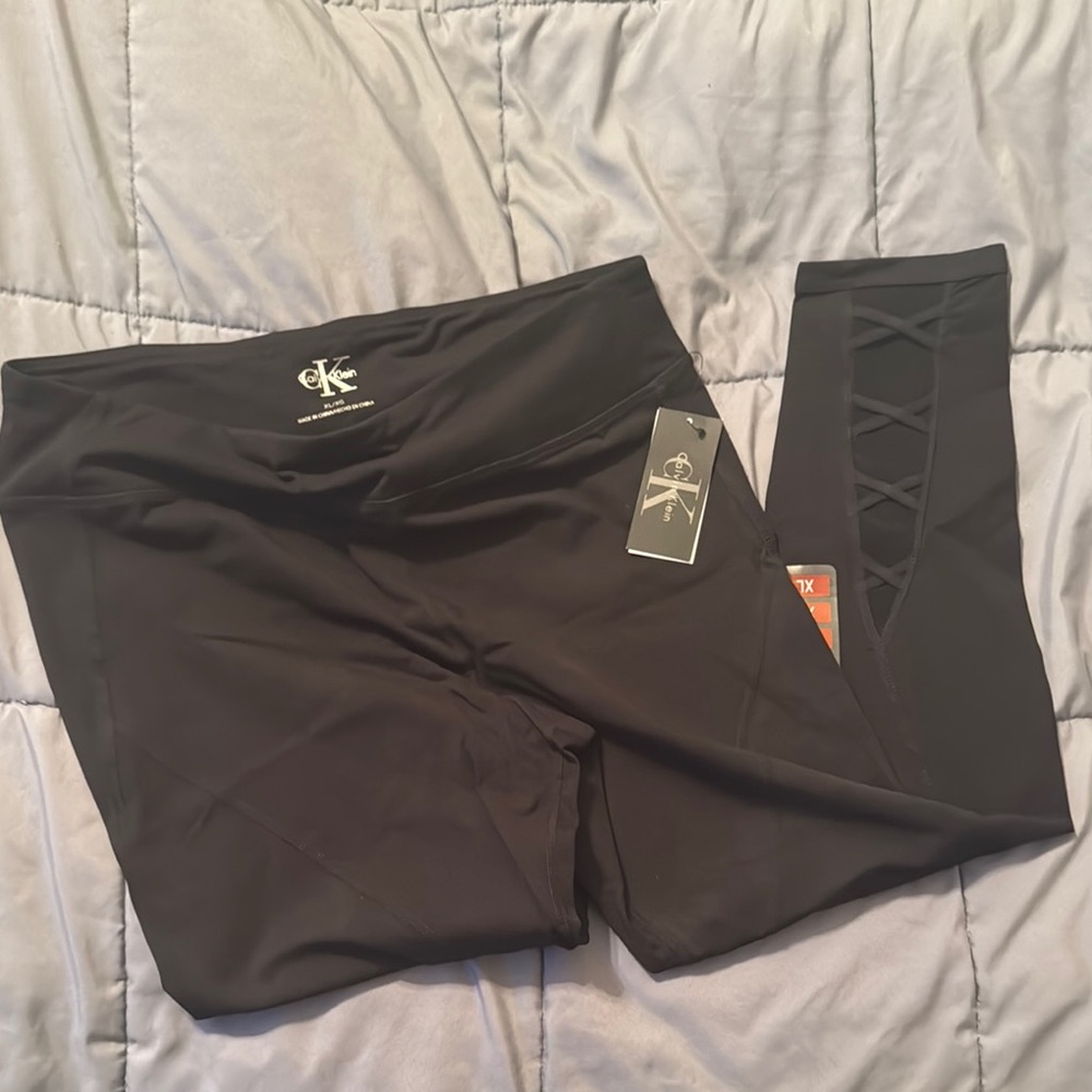 Calvin Klein Black Leggings with Wide Waistband and Mesh Panels